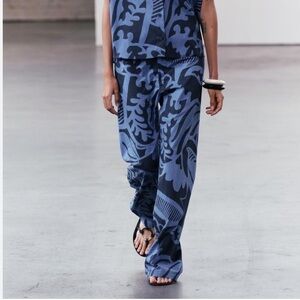 ZARA ZW Collection Printed Pants Black Blue SIZE XXL Womens New 2183/064